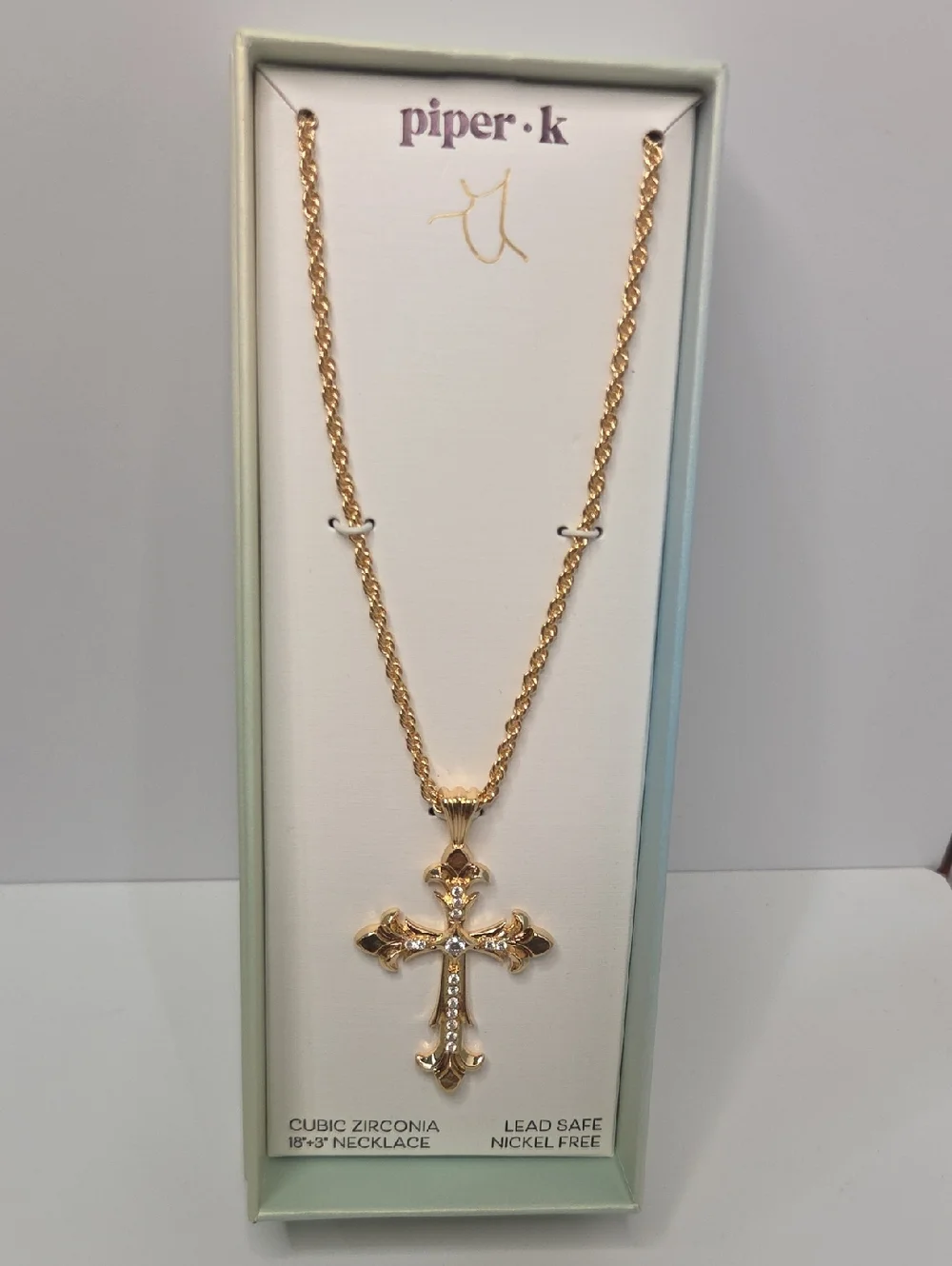 💛▪️Piper K ▪️ Gold Cross Pendant Necklace with Clear Stones - Picture 4 of 7